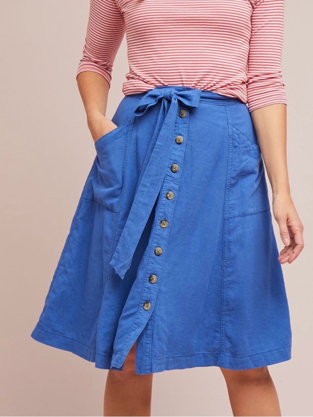 Maeve Basque-Waist Buttondown Mini Skirt Blue Small